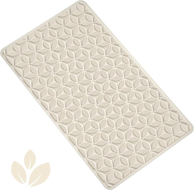 Bathtub Mat Non Slip with Suction Cups - 100% Rubber Bathroom Mat Textured for Bath Tub Shower Safety - Soft on Touch - BPA/PVC Free - Pet Dog Bath Mat - Machine Washable - 16 × 28 Inch（Beige）