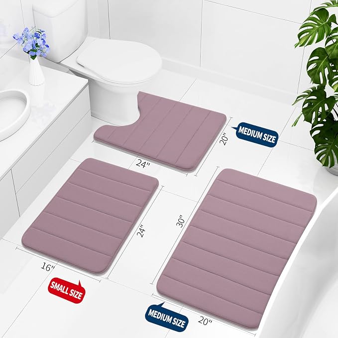Buganda Memory Foam Bath Mat, 44" x 24", Ultra Soft and Non-Slip Bathroom Rugs, Water Absorbent and Machine Washable Bath Rug Runner for Bathroom, Shower, and Tub, Mauve