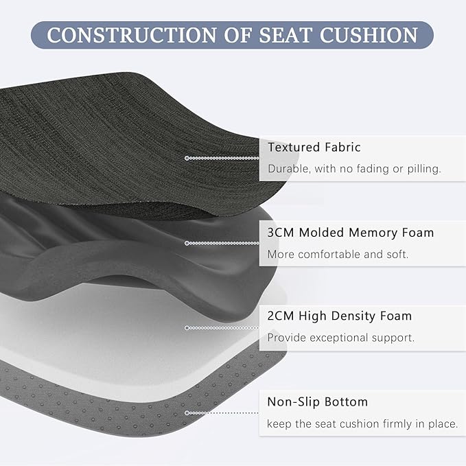 baibu Kitchen Chair Cushions Set of 4, Dual-Layer Patented Design Memory Foam Dining Chair Pads with Ties and Washable Cover, 4 Pack, 17" x 16" x 2", Black