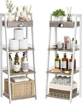 keomaisyto 4-Tier Elegant Ladder Shelf, Bathroom Storage Shelf, Ladder Bookshelf with Drawer, Freestanding Storage Shelves for Bathroom Living Room Study Office, White