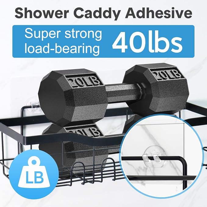 20 Pack Shower Caddy Adhesive Replacement, Strong Adhesive Hooks for Shower Caddy, Waterproof Shower Adhesive Strips, No Drilling,for Bathroom Storage Shelves and Kitchen Racks