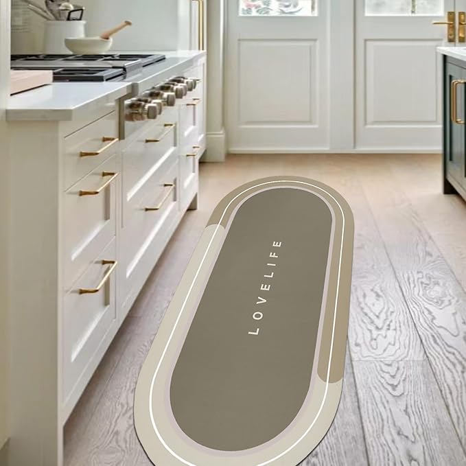 Rubber Bath mats Quick-Drying Non-Slip Bathroom mat Super Absorbent Bath mat Instant Dry Bath mat, Bathroom Rug in Front of The Kitchen Sink, Shower Room, Bathtub, Oval(Beige+23.6x47.2in)