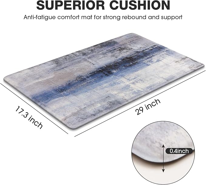 MAYHMYO Blue Kitchen Rugs Anti Fatigue Cushioned Non Skid Waterproof Runner Rug and Mats Memory Foam for Floor Laundry Office Sink