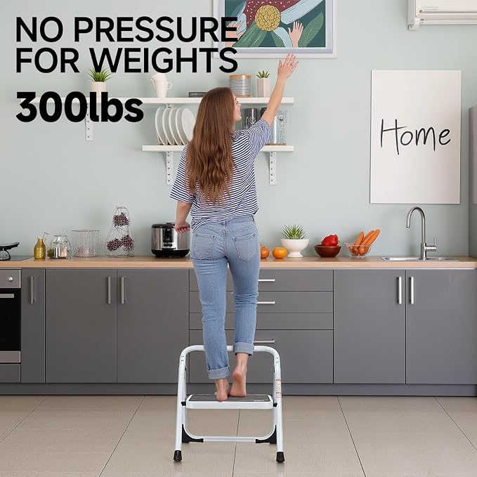SOLADDER 1-Step Ladder Folding Step Stool with Anti-Slip Sturdy and Wide Pedal Stepladder Multi-Use for Home and Kitchen Space Saving (White)