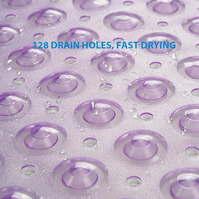 AmazerBath Bath Tub Mat, Medium Size 27.6 x 15 Inches Non-Slip Shower Mats with Suction Cups and Drain Holes, Bathtub Mats Bathroom Mats Machine Washable (Clear Purple)