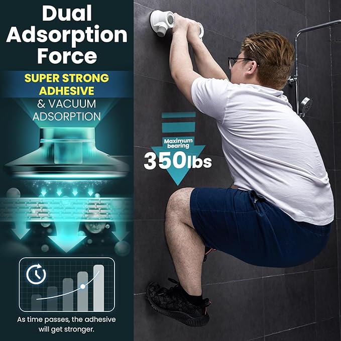 TAILI Grab Bars for Shower,Maximum 350lbs, 2 Pack Super Strong Adhesive Shower Grab Bars for Seniors, Shower Handles for Elderly Suction,Safety Grip Rails for Microcrack Tile,Drill-Free Waterproof