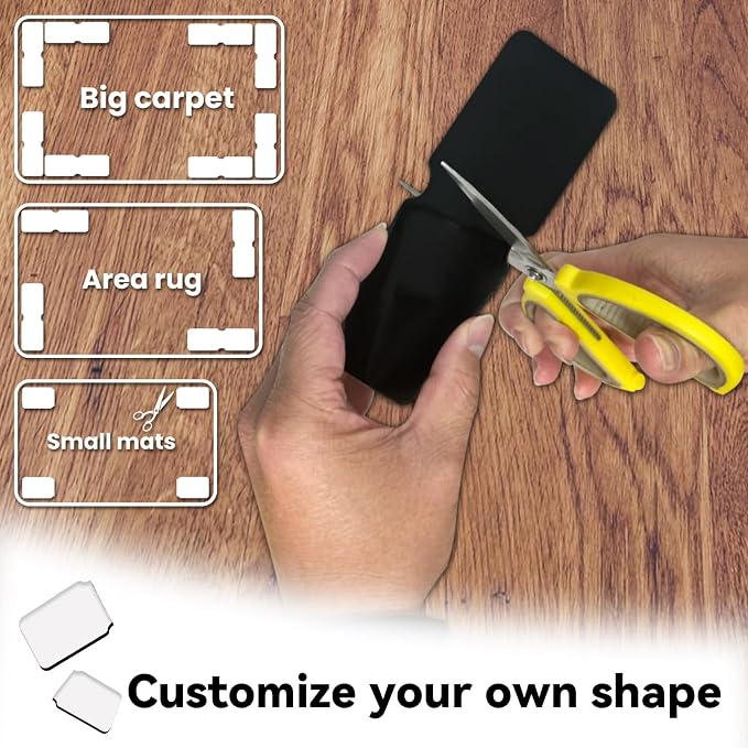 Rug Non Slip Grippers, Reusable Rug Tape, No Damaging for Hardwood Floors and Tiles, Carpet Grippers Stickers Pads for Area Rugs Corners Flat, 4Pcs