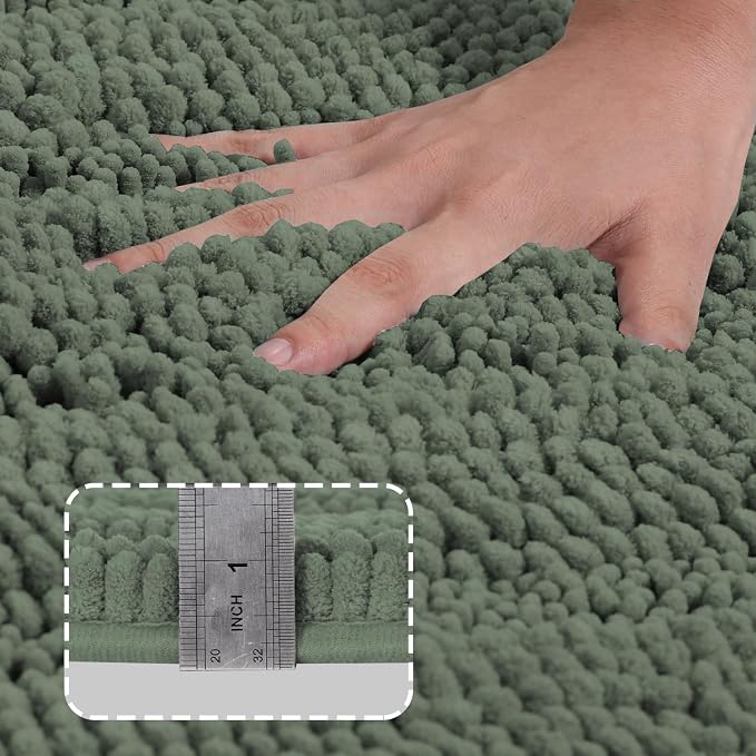 Turquoize Bathroom Runner Rug Extra Long Chenille Area Rug Non-Slip Green Bath Room Rug Shag Shower Mat Green Rugs Kitchen Rugs Washable Bath Mats for Bathroom 59 x 20 inches, Green Bay