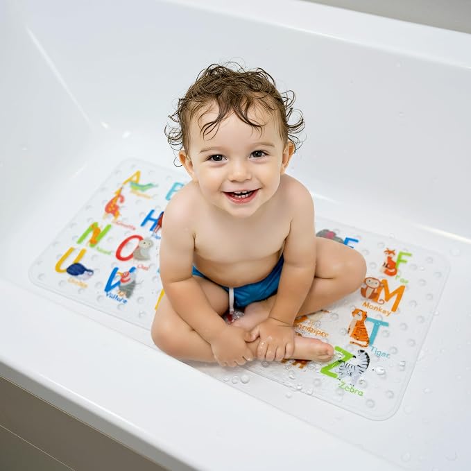 BEEHOMEE Bath Mats for Tub Kids,Baby Toddler - Large Cartoon Non-Slip Bathroom Bathtub Anti-Slip Shower Mats for Floor 35x15,Machine Washable XL Size Bathroom Mats (Alphabet)
