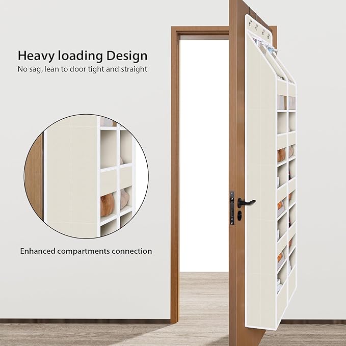 Univivi 6-Shelf Baby Door Storage Over Door Fabric Hanging Organizer with 10 Deep Pockets and 4 Small PVC Pockets Wall Mount Hanging Storage Organizers for Baby Essential (Beige)