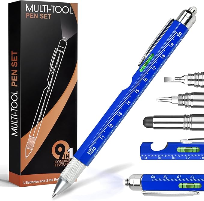Fathers Day Dad Gifts for Husband from Wife, Tool Presents for boyfriend Men, 9 in 1 Multi Tool Pen, Fathers Day Birthday Christmas Stocking Stuffers for Men Grandpa Him