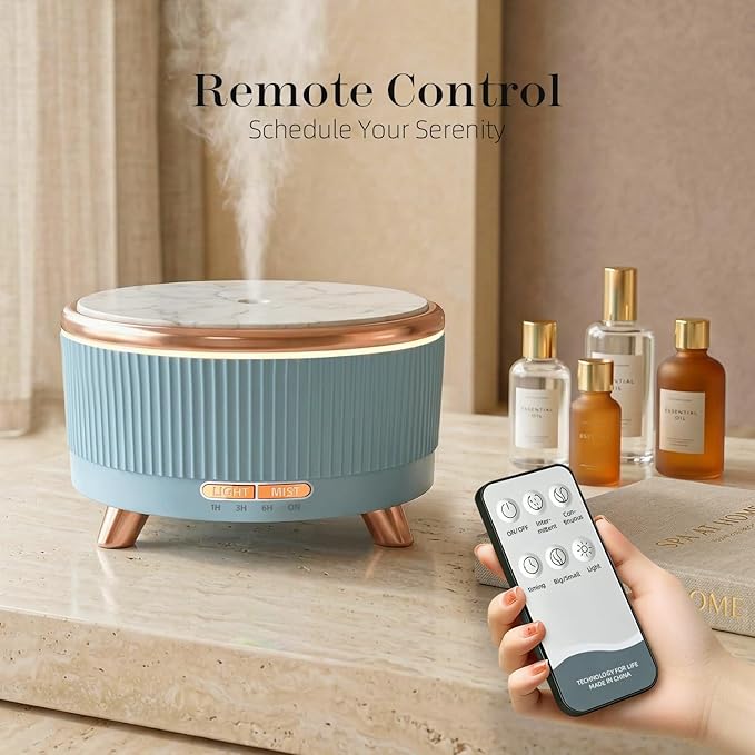 500ML Large Capacity Essential Oil Diffuser, Ultrasonic Aromatherapy Diffuser with 7 Color LED Lights with Remote Control, Cool Mist Humidifier, Timed Mist, Auto Shut-Off (Blue)