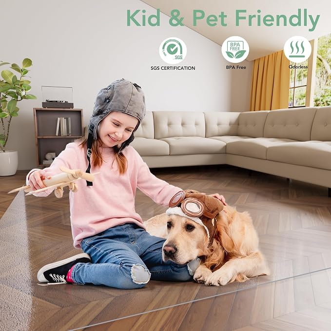 Clear Floor Mat 8x10 for Under Dining Table – Plastic Waterproof Non Slip Vinyl Area Rug, Hard Floor Protector Against Spills & Scratches, Easy Clean Carpet Cover for Dining Room, Kitchen, Office