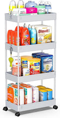 SPACEKEEPER Storage Cart, 4-Tier Mobile Shelving Unit, Bathroom Rolling Cart Utility Storage Organizer Shelf for Kitchen Living Room Bathroom Laundry Room & Dressers, Gray