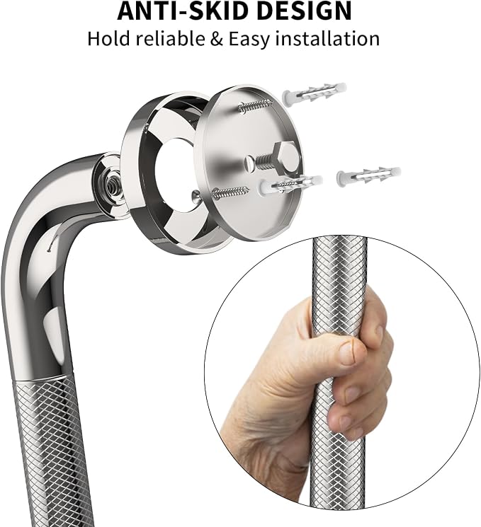 Anti Slip Shower Grab Bar 36 Inch, YuanDe Chrome Stainless Steel Bath Grab Bar, Knurled Bathroom Safety Rail, Shower Handrail Support, Handicap Elderly Balance Assist Handles