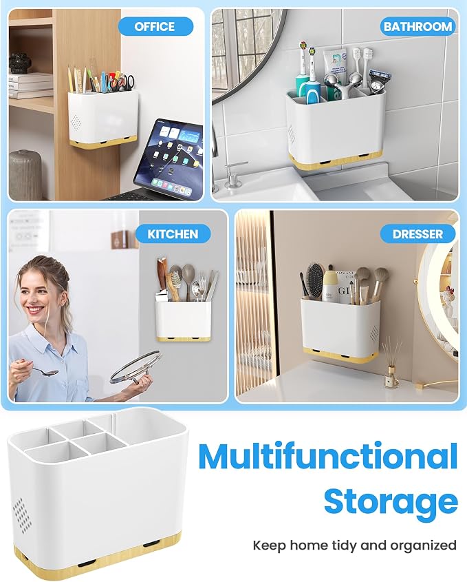 Toothbrush and Toothpaste Holders for Bathrooms Countertop - Detachable 5 Slots Kids Electric Toothbrush Holders Set Wall Mounted with Removable Dividers for Bathroom Decor and Accessories Organizer