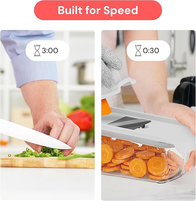 Fullstar Mandoline Slicer for Kitchen, Fruit Cutter, Cheese Grater, Cucumber Slicer, Veggie Spiralizer, Food Cutter & Kitchen Gadgets & Gifts with Safety Glove (11 in 1, White)
