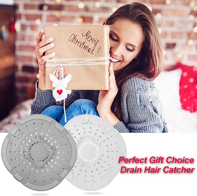 Hair Drain Catcher,Square Drain Cover for Shower Silicone Hair Stopper with Suction Cup,Easy to Install Suit for Bathroom,Bathtub,Kitchen 2 Pack (Light White Grey)