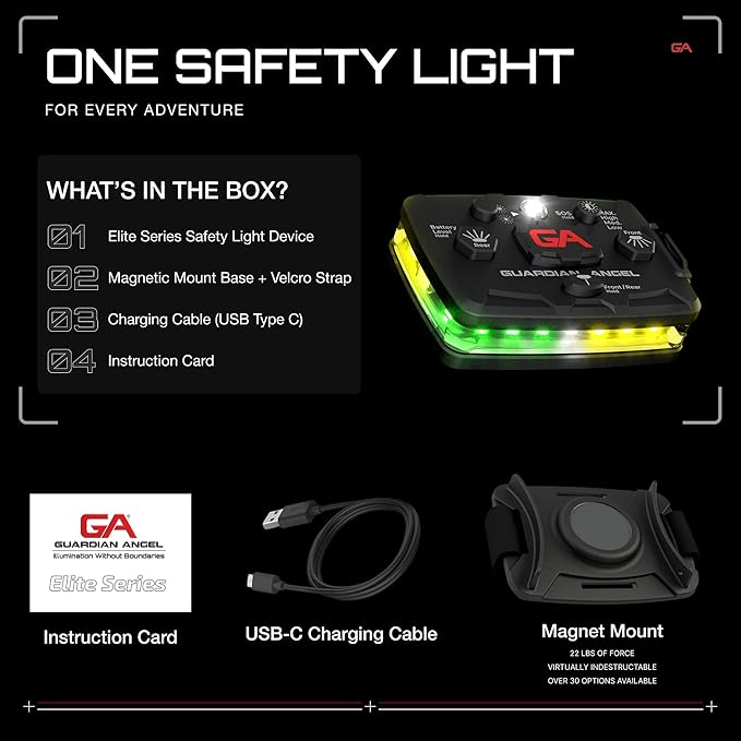 Guardian Angel Elite Series Safety Light (Green/Yellow Front & Green/Yellow Rear) - Rechargeable, Magnetic, Hands-Free Wearable & Mountable Light for Construction, Roadside, Utility & Industrial PPE