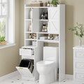 Einhomn Over the Toilet Storage Cabinet with Hidden Odor-Proof Trash Can&Toilet Paper Holder Combo–10 Storage Spaces, All-in-One Bathroom Rack for Bathroom, Laundry, White