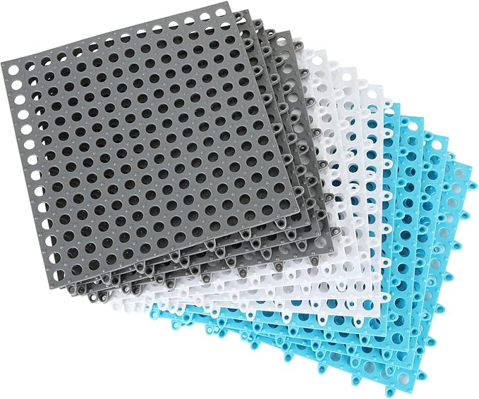 12 Pack 11.8" x 11.8" Interlocking Rubber Floor Tiles Soft PVC Non Slip Splicing Shower Floor Mat Pool Bathtub Drain Tiles for Flooring, Drainage Mats for Pool, Deck, Patio, Basement, Kennel, Poultry