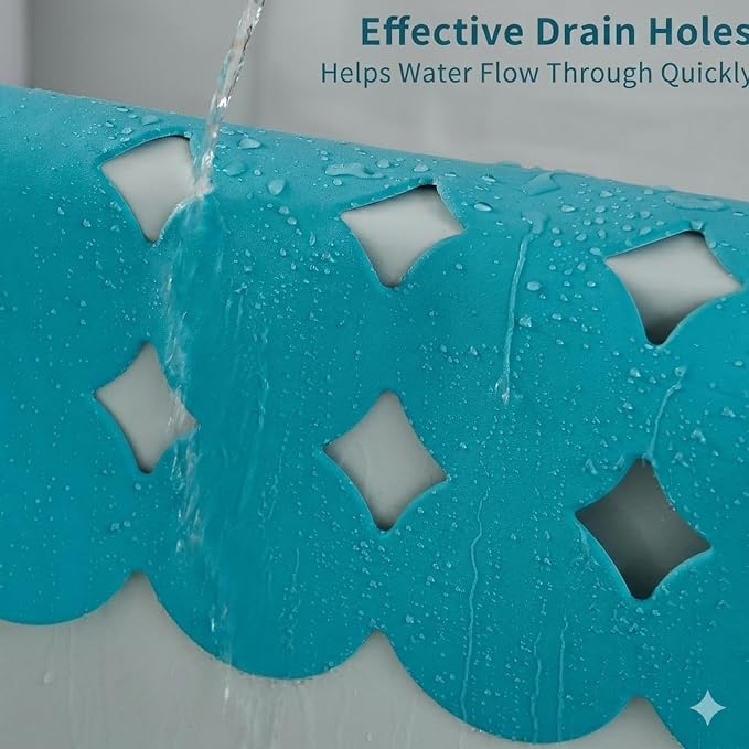Webos Bathtub Mat Non Slip: Extra Long Rubber Bath Mat for Tub with Strong Suction Cups 15.4" x 37.8" Anti Slip Shower Mat, Big Drain Holes Bathroom Mats for Tub & Shower, Circle-Blue