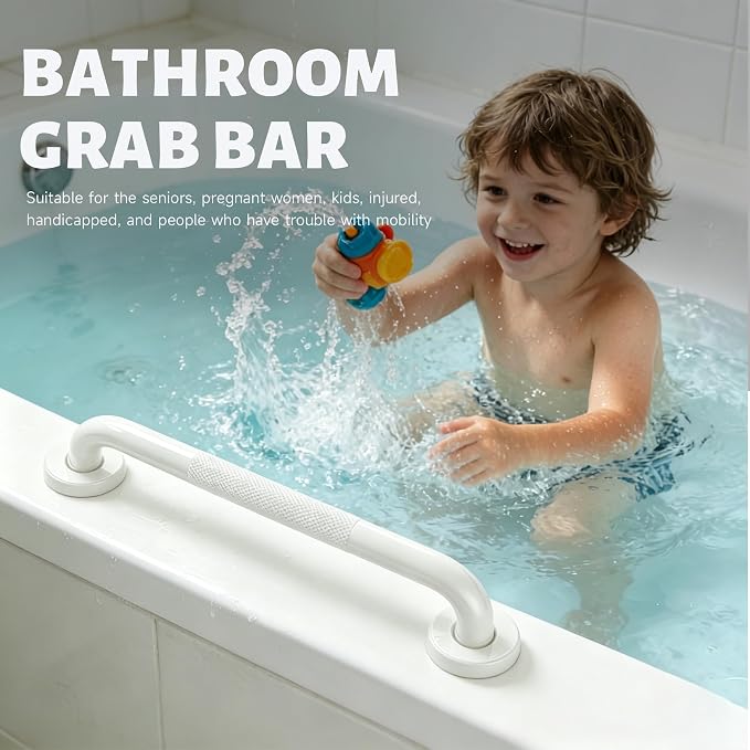 12 Inch Shower Grab Bar 1.25" Dia, 2 Pack White Anti Slip Bathroom Grab Bar, 304 Stainless Steel Knurled Handicap Grab Bars, Safety Support Handrail,Bath Shower Handle for Elderly Injury Senior