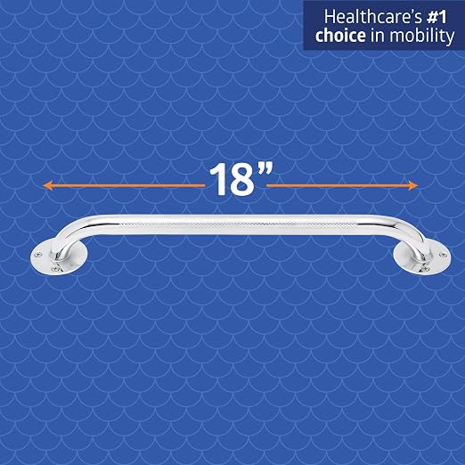 Medline Knurled Chrome 18” Grab Bar for Shower & Bathtub, Independence & Ease of Movement — for Elderly, Handicapped or Seniors, 300 lb. Capacity, 1 Bar