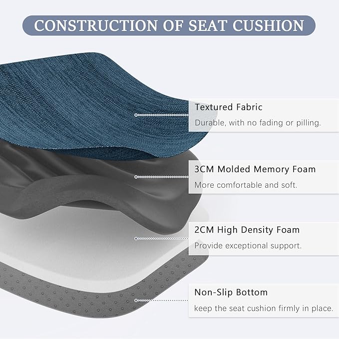 baibu Kitchen Chair Cushions Set of 4, Dual-Layer Patented Design Memory Foam Dining Chair Pads with Ties and Washable Cover, 4 Pack, 17" x 16" x 2", Blue