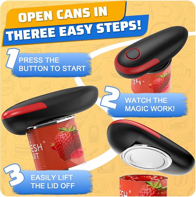Electric Can Opener, One-Touch Automatic Can Opener Fits All Can Sizes, Hands-Free&Smooth Edge Battery operated Can Opener with Magnetic Cover Catch for Kitchen & Seniors Arthritis