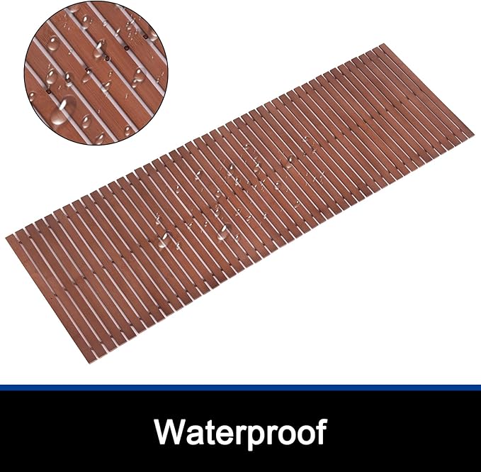 Bath Mat Bathroom Runner Long Large Rugs Floor Wood Shower Bathtub Waterproof Non Slip Accessories 16x34 Inch Easy to Clean, Natural, 1 pc