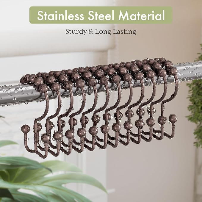 Amazer Shower Curtain Rings, Stainless Steel Shower Curtain Hooks Rings, 12 Pcs Double Glide Shower Rings for Bathroom Shower Curtain Rods Dual Rust-Resistant Shower Hooks, Bronze