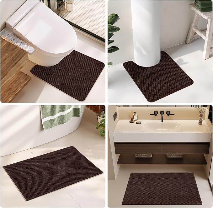 TYUU Large Bathroom Rugs Non Slip Washable Bath Rugs Super Absorbent Bathroom Rug Thin Quick Dry Low Pile Bath Mats, Brown 36"x48"