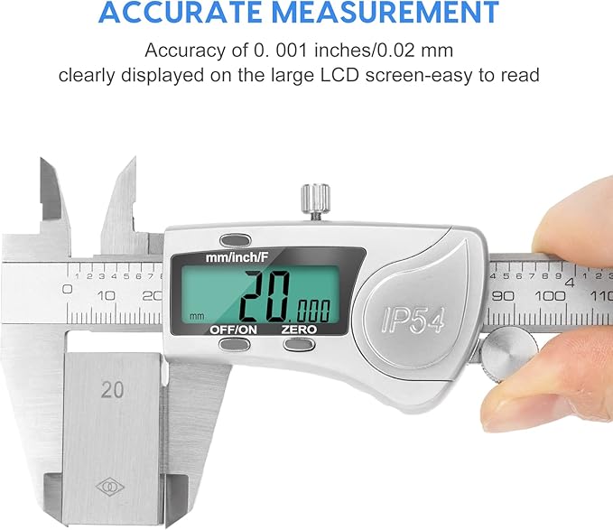 Digital Caliper Measuring Tool, IP54 Waterproof Electronic Micrometer Caliper, Stainlee Steel Vernier Caliper with Large LCD Screen, Inch Metric Fraction Conversion, 6 Inch for Household/DIY