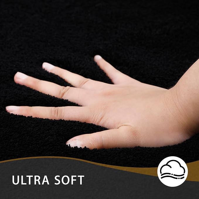 MINIDEAR Bathroom Rugs 32x20 Black - Thick Memory Foam Bath Mat, Ultra Soft & Plush Fluffy, Non-Slip, Quick Dry, Absorbent Washable Floor Microfiber Mat for Tub, Home Decor Accessories