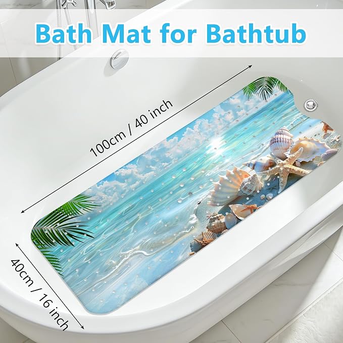 Girls Bath Mat for Tub Non Slip, Nature Aesthetic Bathtub Mats for Girls, Machine Washable, Sandy Beach Tub Mats with Suction Cups and Drain Holes for Kids, Non Slip Shower Mat Nature Bathroom Decor