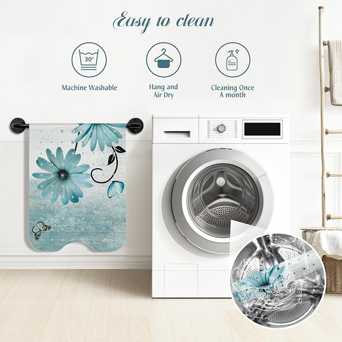 SHUCHING Turquoise Bath Mat for Tub Non Slip-40 X 16Inch, Rustic Farmhouse Flower Bathtub Mat Anti Slip for Women, Long Shower Mat for Bathroom Mold Free, Machine Washable
