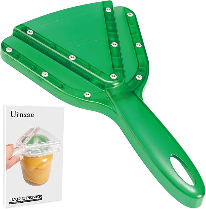 Uinxan Jar Opener for Weak Hands & Seniors with Arthritis - Handheld Manual | Effortlessly Opens Stubborn Screw Lids & Bottle Caps. 304 Stainless Steel. Durable. Patented Kitchen Gadget (Green)