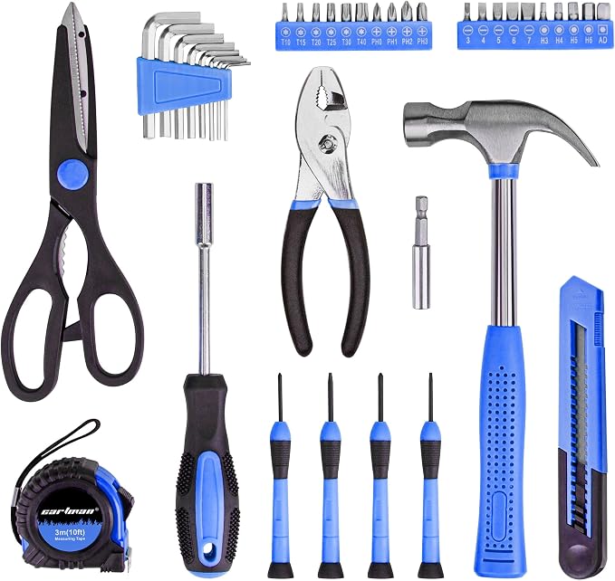 CARTMAN 39-Piece Home Tool Set Kit, Essential Household Hand Tools with Plastic Storage Case Blue