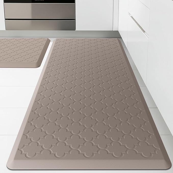 Kitchen Mats for Floor 2 Piece - Anti Fatigue Mats for Kitchen Floor - Non Slip Cushioned Rugs for Standing, Office, Sink, Laundry, Khaki