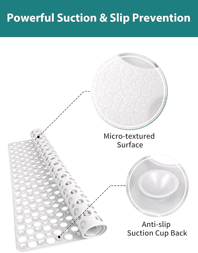 Extra Large Shower Mat, Yonala 47 x 32 Inch Non Slip Shower Mats for Inside Shower, Soft TPE Shower Floor Mat with Suction Cups and Drain Holes, Machine Washable Bathroom Shower Mat, Easy to Clean