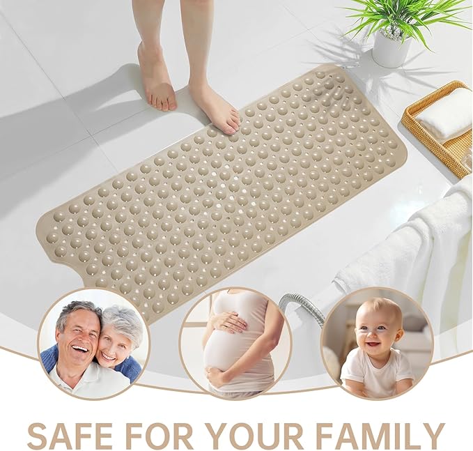 Bathtub Mats for Shower Tub Non-Slip Bath Mat 39 x 16 Inch Extra Long Shower Mat, Bath Tub Mat for Bathroom with Machine Washable, BPA Free for Kids (Brown)