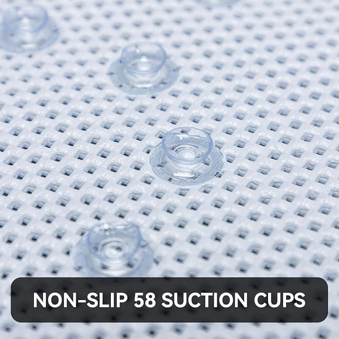 Bathtub Mat Non Slip 36” X 17” Gray Blue Shower Mat Soft Foam Bath Mats for Bathroom Tub, Bathtub Mat with Drain Holes, Suction Cups, Shower Mat Non Slip