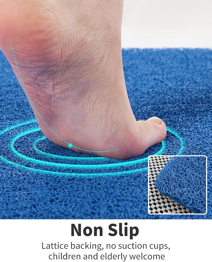 Non Slip Shower Mat, Comfortable Bath mat for Textured Surface,Quick Drying Easy Cleaning Shower Floor Mat for Wet Area,Without Suction Cups Blue 24 x 24