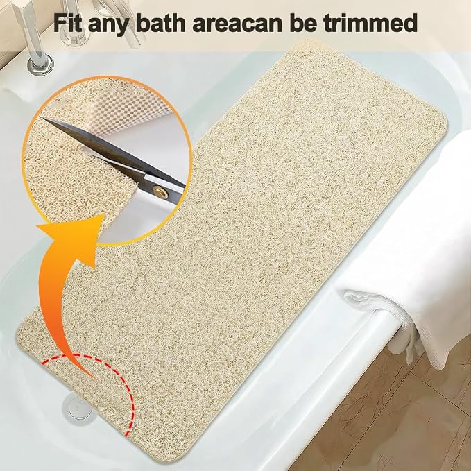 40 x 16 Inch Non Slip Bathtub Mat Extra Long Bathtub Mat, Soft PVC Loofah Bathroom Mats with Drain for Wet Areas, Quick Drying