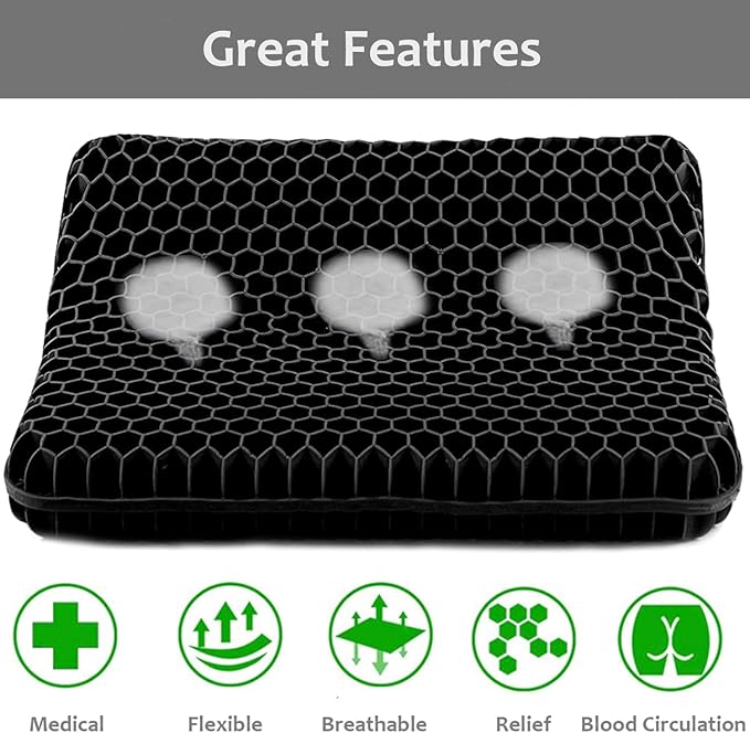 Gel Seat Cushion, Super Large (19x18x1.6inch) Gel Cushion Chair Pads with Non-Slip Cover for Home Office Car Seat Wheelchair, Soft Breathable Honeycomb Seat Cushion for Relieve Hip Pain