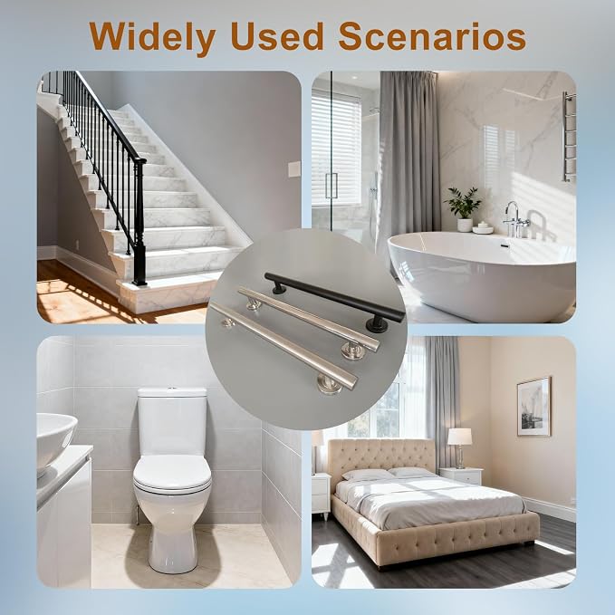 Grab Bar for Shower, Straight 2 Pack 24 Inch Handicap Grab Bars, 304 Stainless Steel Shower Handles for Bathroom, Safety ADA Grab Bars for Seniors, Disabled (Brushed Nickel)