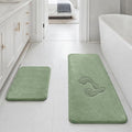HUXMEYSON Bathroom Rugs Sets 2 Piece, Non-Slip & Quick Dry Bath Mat Set, Ultra Soft Velvet Bath Rugs for Bathroom, Toilet and Shower Floor, Grey Green