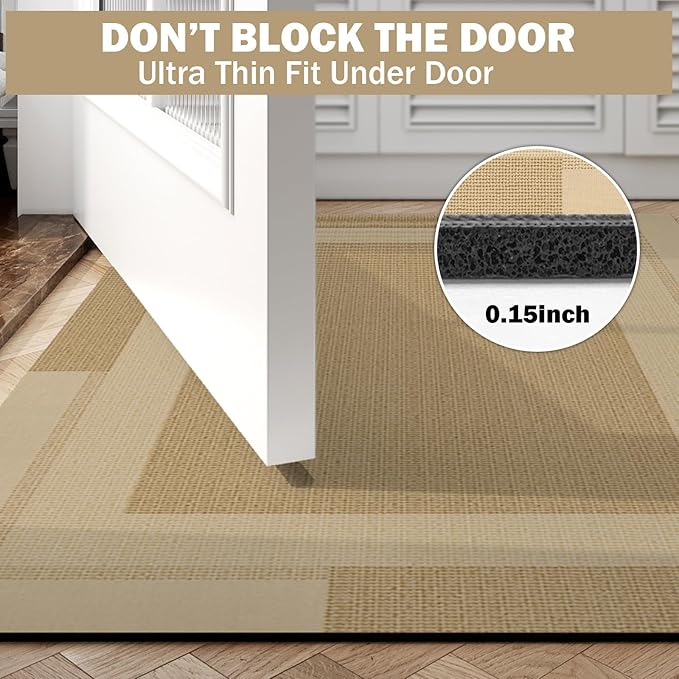 YDKGL Non Slip Bath Mat, Rubber Backing Ultra Thin Bathroom Rugs Fit Under Door Quick Dry Super Absorbent Washable Bath Rug Shower Mat for Bathroom Floor Bathtub Shower Sink, Easy Care Brown 24"x 35"
