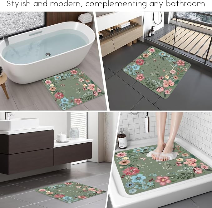 Bathtub Mat Non Slip, Bohemia Square Bath tub Mat Shower Floor Mat with Suction Cups for Adults Kids Elderly 21 X 21 Inch